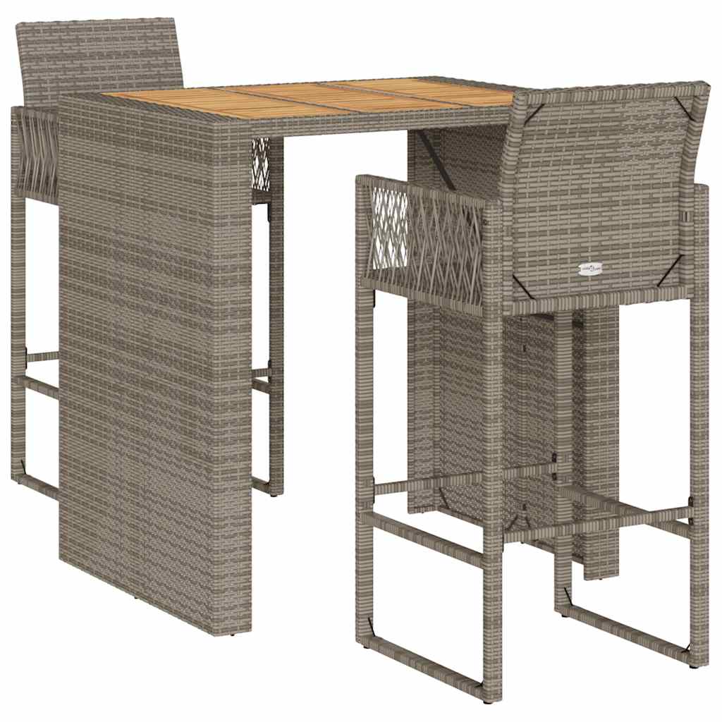 3-tlg. Gartenbar-Set ohne Kissen Grau Poly Rattan Akazie